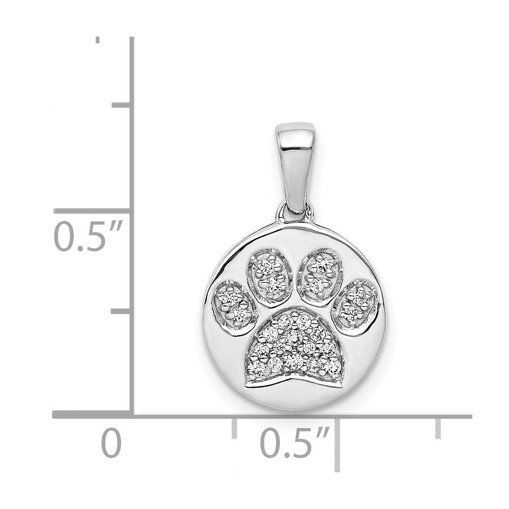 14k White Gold Diamond Paw Print in Circle Pendant for Women