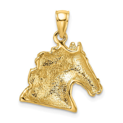 14k Yellow Gold Textured Horse Head Charm Pendant for Women