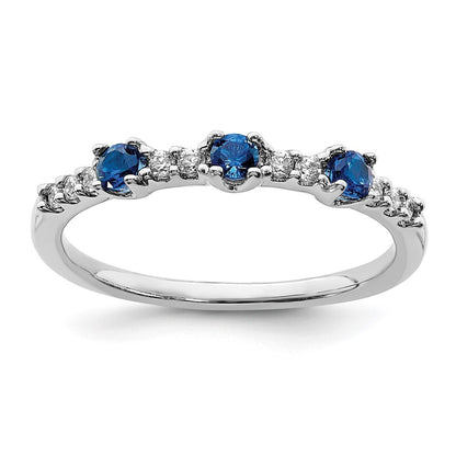 14k White Gold Diamond and Sapphire 3-Stone Ring Size 7