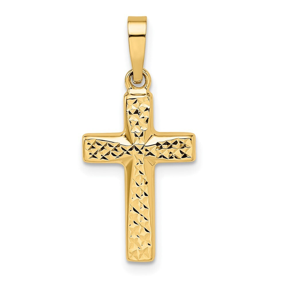 14k Yellow Gold Polished Diamond-cut Reversible Puffed Cross Pendant