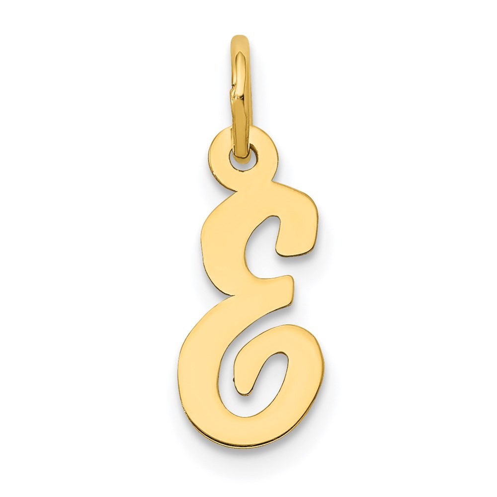 14k Yellow Gold Small Script Letter E Initial Charm Pendant