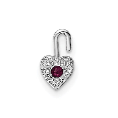 14k White Gold July Synthetic Birthstone Heart Charm Pendant for Women