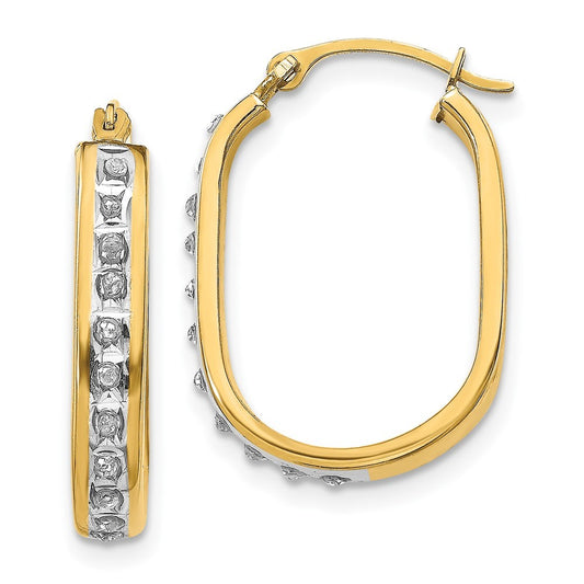 14k Yellow Gold Diamond Fascination Squared Hinged Hoop Earrings