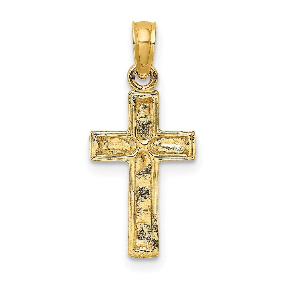 14k Yellow Gold 2-D Polished Textured Cross Charm Pendant for Women