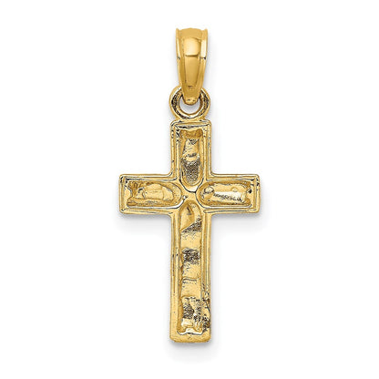 14k Yellow Gold 2-D Polished Textured Cross Charm Pendant for Women