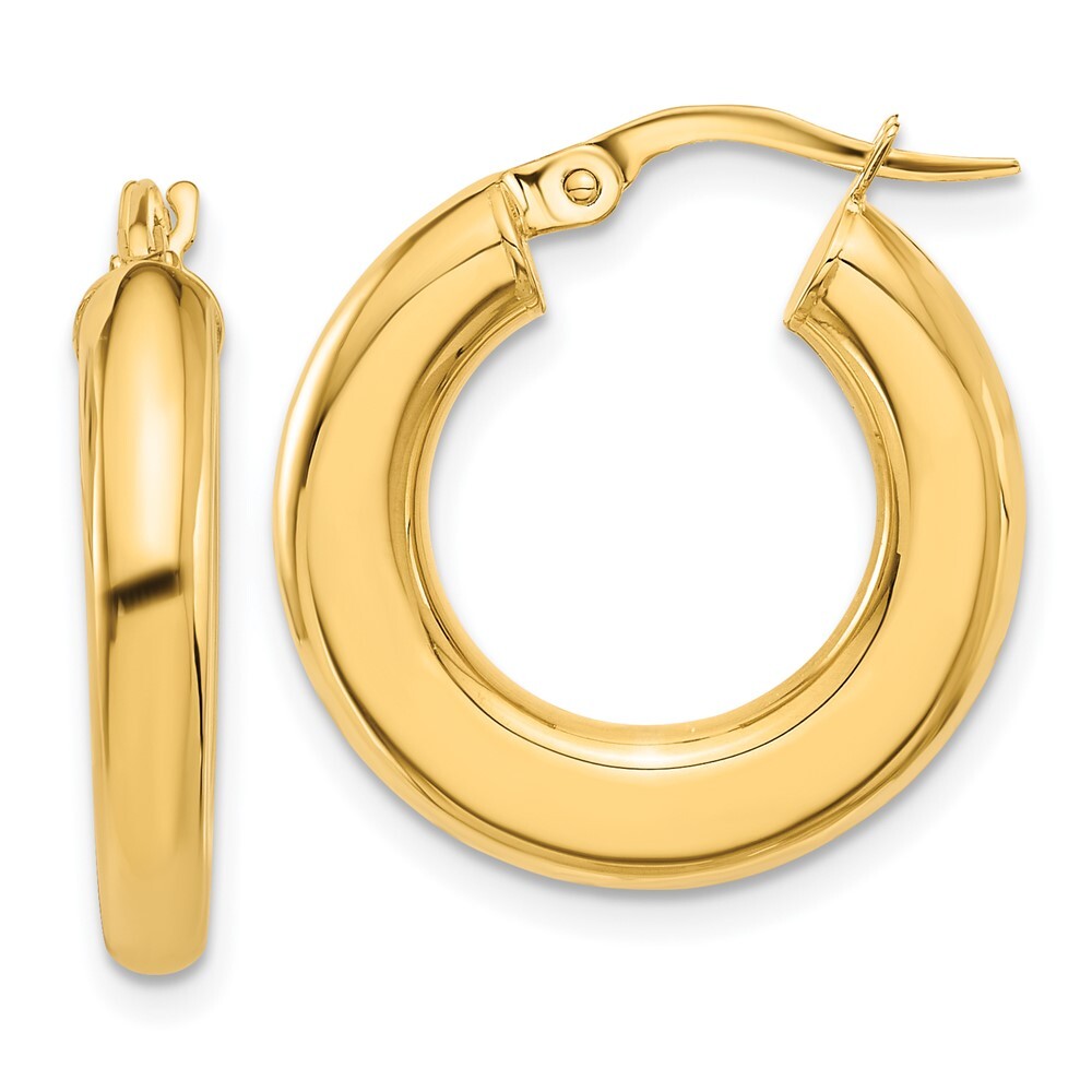 14k Yellow Gold Polished Tube Hoop Earrings Gift for Women