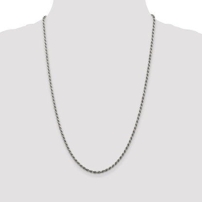 Sterling Silver Rhodium-plated 2.75mm Diamond-cut Rope Chain