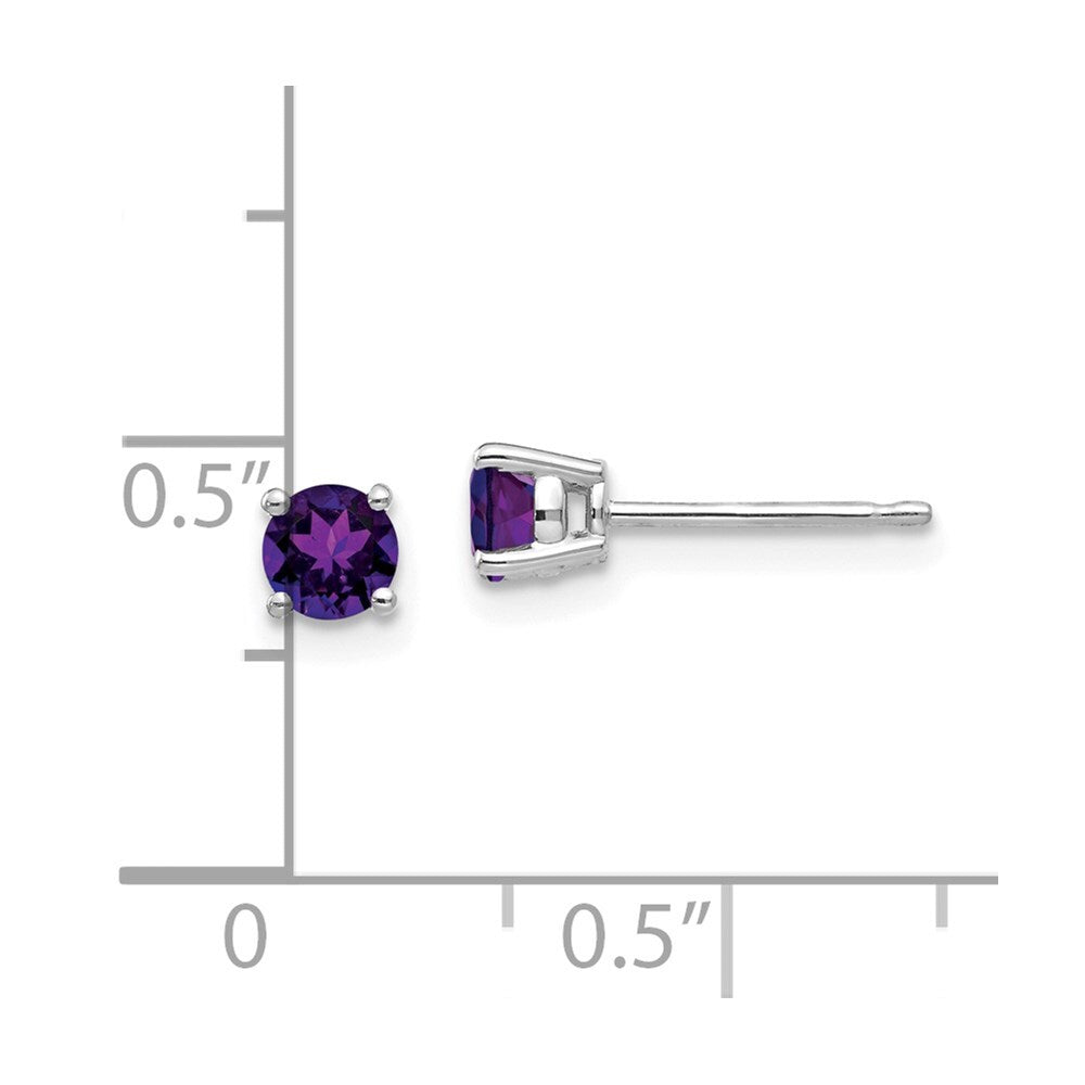 14k White Gold 4mm Amethyst Stud Earrings Gift for Women