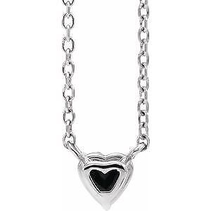 14k White Gold Natural Black Onyx Heart Pendant Necklace 16-18"