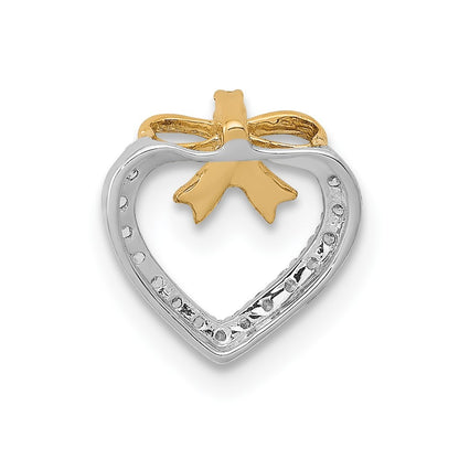 14k White Gold White Yellow Rhod Polished 1/10ct. Diamond Heart Bow Chain Slide