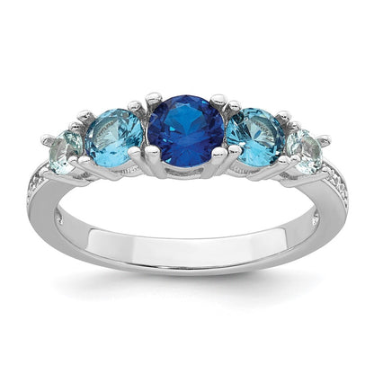 Sterling Silver Polished Cubic Zirconia Spinel & Aquamarine Ring Size 7