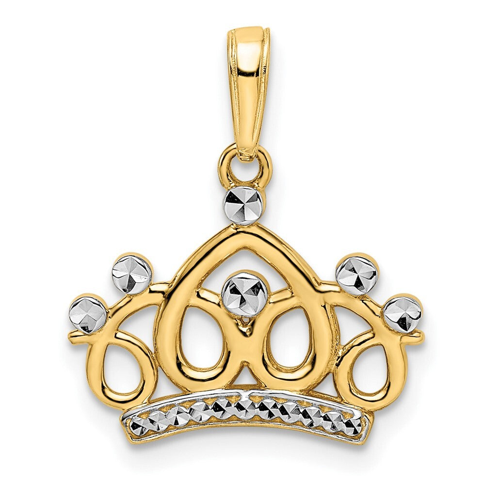 14k Yellow Gold and White Rhodium Diamond-cut Crown Pendant for Women