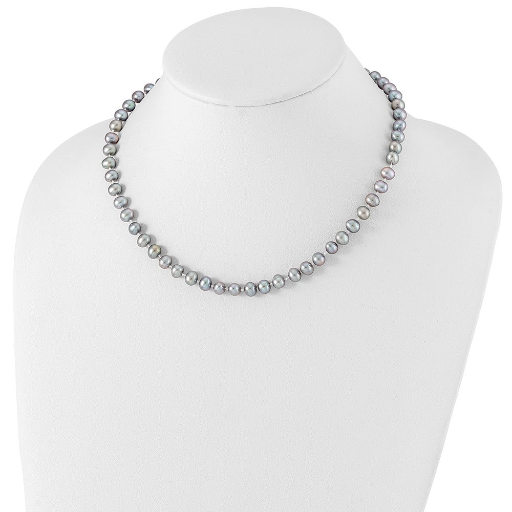 Sterling Silver Rhodium-plated 6-7mm Grey Cultured Pearl Necklace 18"