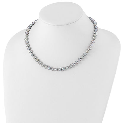 Sterling Silver Rhodium-plated 6-7mm Grey Cultured Pearl Necklace 18"