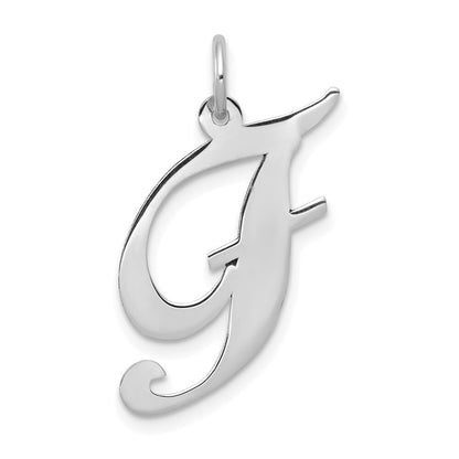 14k White Gold Large Fancy Script Letter F Initial Charm Pendant for Women