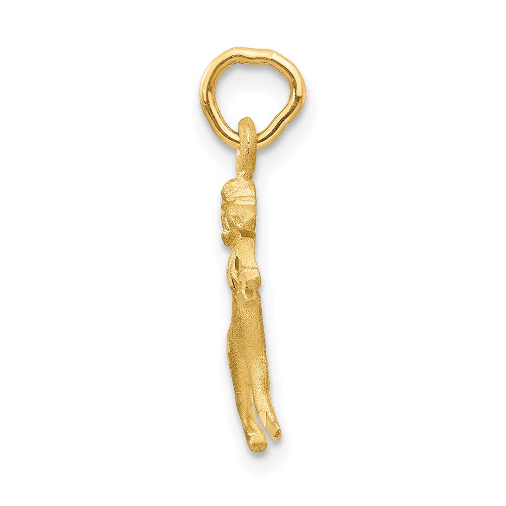 14k Yellow Gold Satin Diamond-cut Aries Zodiac Charm Pendant for Women