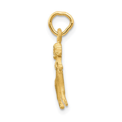 14k Yellow Gold Satin Diamond-cut Aries Zodiac Charm Pendant for Women