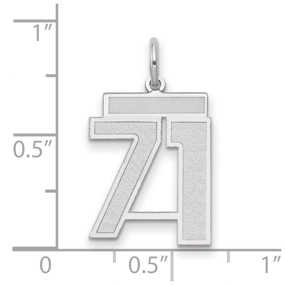 14k White Gold Medium Satin Number 71 Charm Pendant for Women