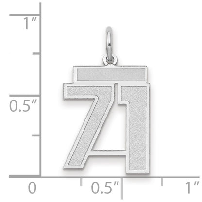 14k White Gold Medium Satin Number 71 Charm Pendant for Women