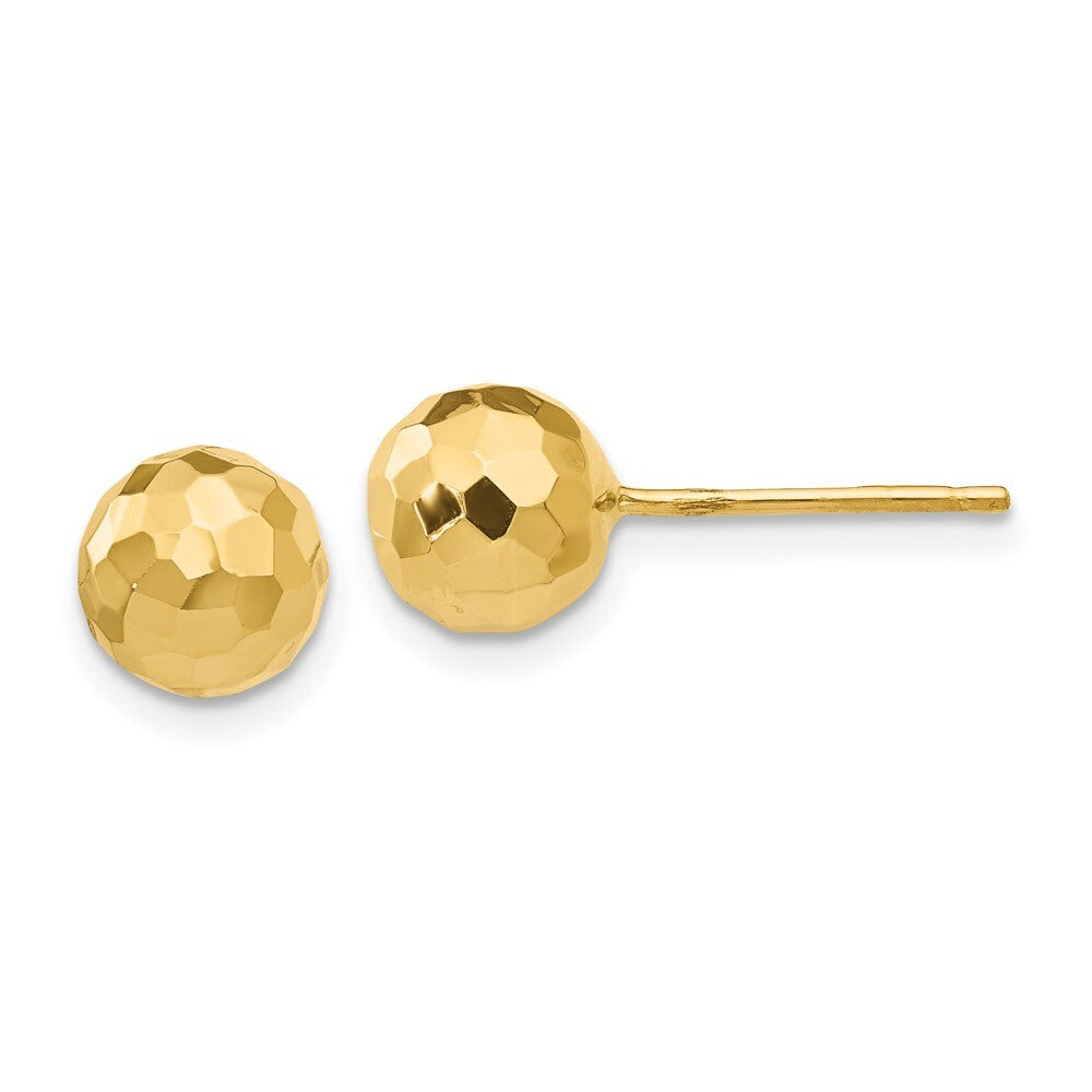 14k Yellow Gold Gold Polished and Diamond Cut 7MM Ball Stud Earrings