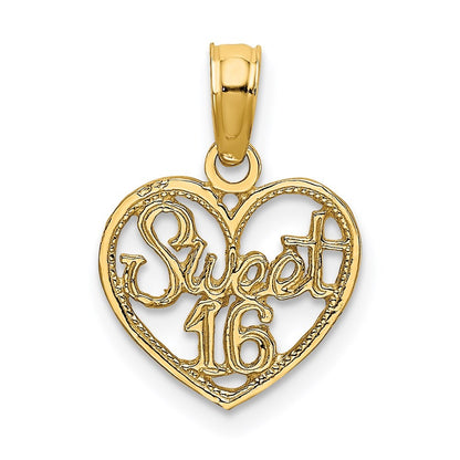 14k Yellow Gold SWEET 16 in Heart Charm