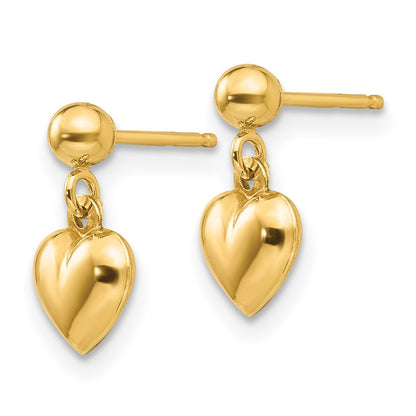 14k Yellow Gold Madi K Puffed Heart Post Dangle Earrings