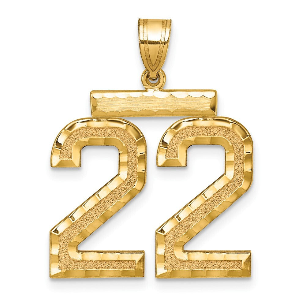 14k Yellow Gold Large Brushed Diamond-cut Number 22 Charm Pendant for Women