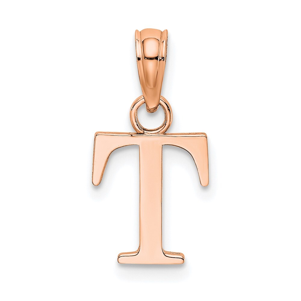 14k Rose Gold Polished Block Letter T Initial Pendant for Women