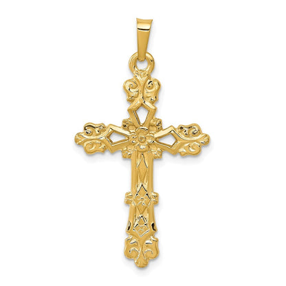 14k Yellow Gold Polished Budded Cross Pendant for Women