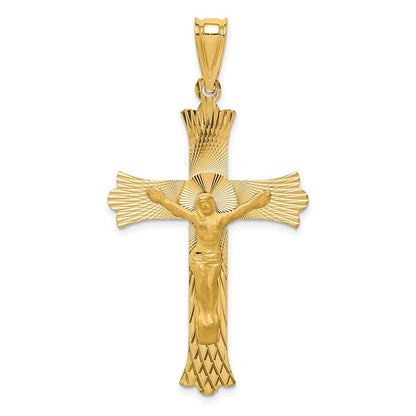 14k Yellow Gold Polished Satin and Diamond-cut Crucifix Pendant