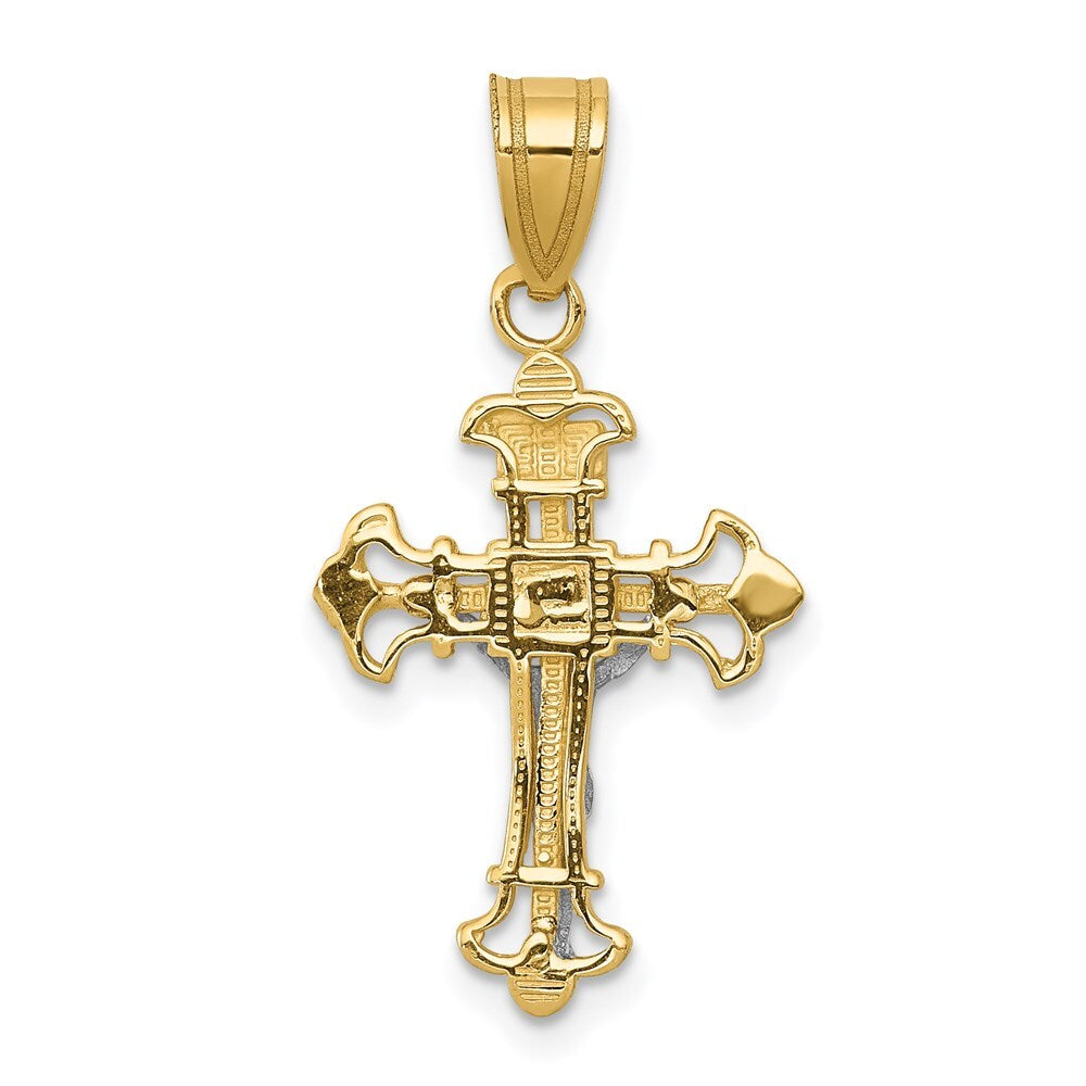 14k Two-tone Gold INRI Crucifix Charm Pendant for Women