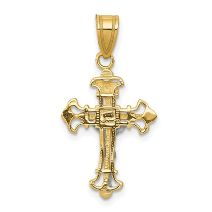 14k Two-tone Gold INRI Crucifix Charm Pendant for Women
