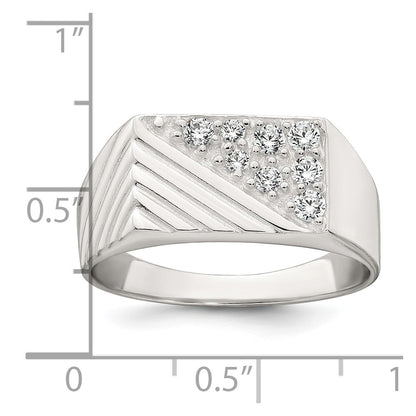 Sterling Silver Polished and Grooved CZ Men's Ring Size 9