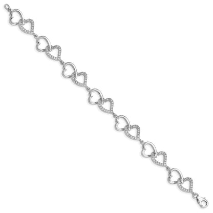 Sterling Silver Rhodium-plated CZ Heart Bracelet