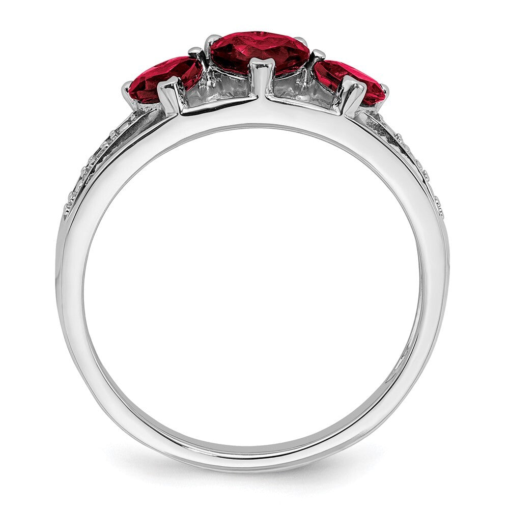 14k White Gold Cr. Ruby and Diamond Heart Ring Size 7