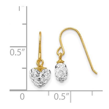 14k Yellow Gold Crystal Heart Dangle Earrings