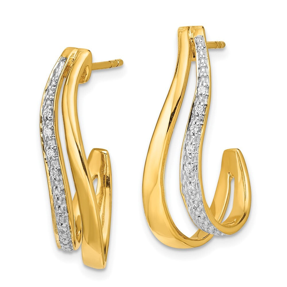 14k Yellow Gold w/Rhodium Diamond J-Hoop Earrings