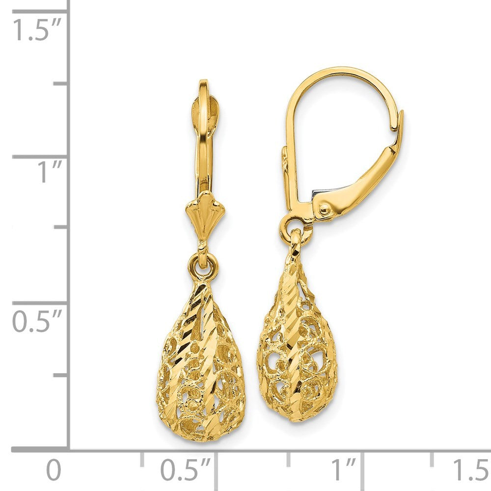 14k Yellow Gold Polished Diamond-Cut Filigree Drop Dangle Earrings