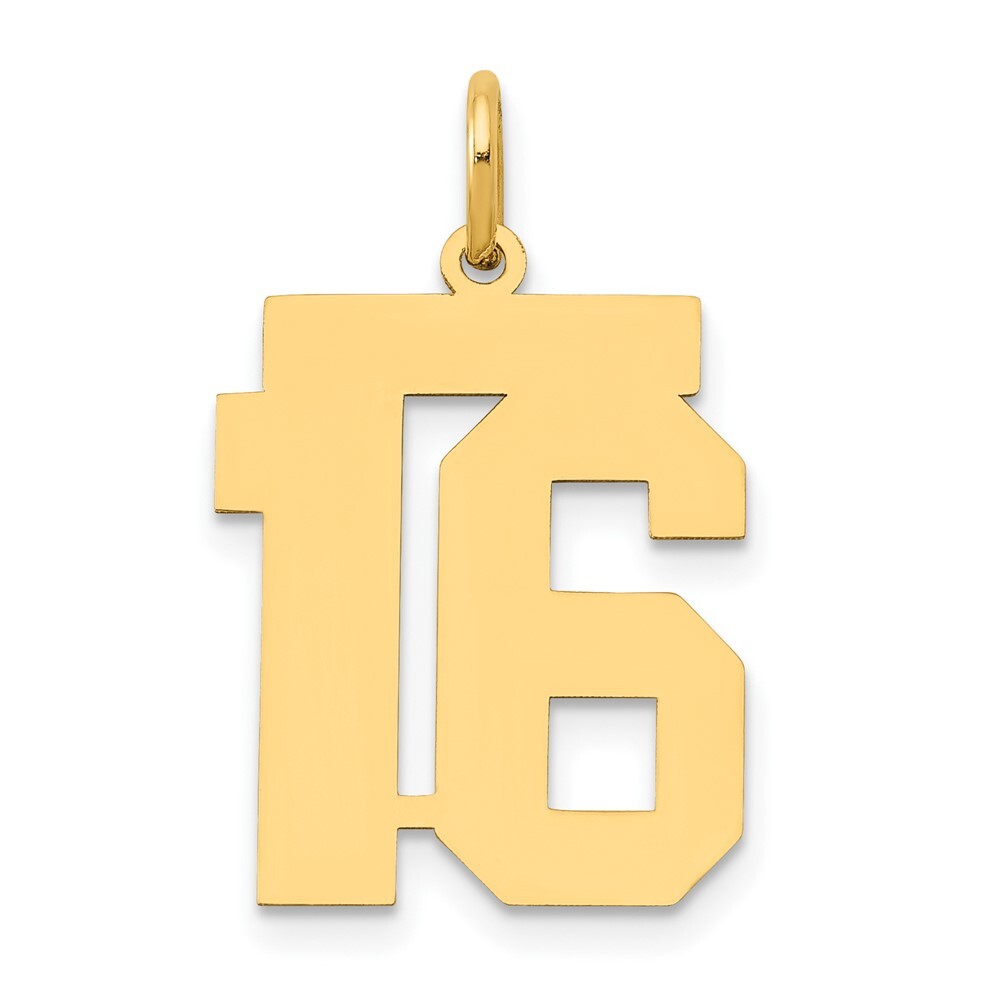 14k Yellow Gold Medium Polished Number 16 Charm Pendant for Women