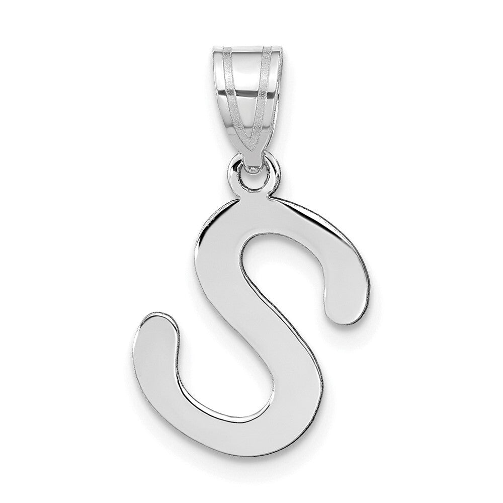 14k White Gold Polished Bubble Letter S Initial Pendant for Women