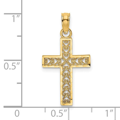 14k Yellow Gold Diamond-Cut Edge and Filigree Center Cross Charm