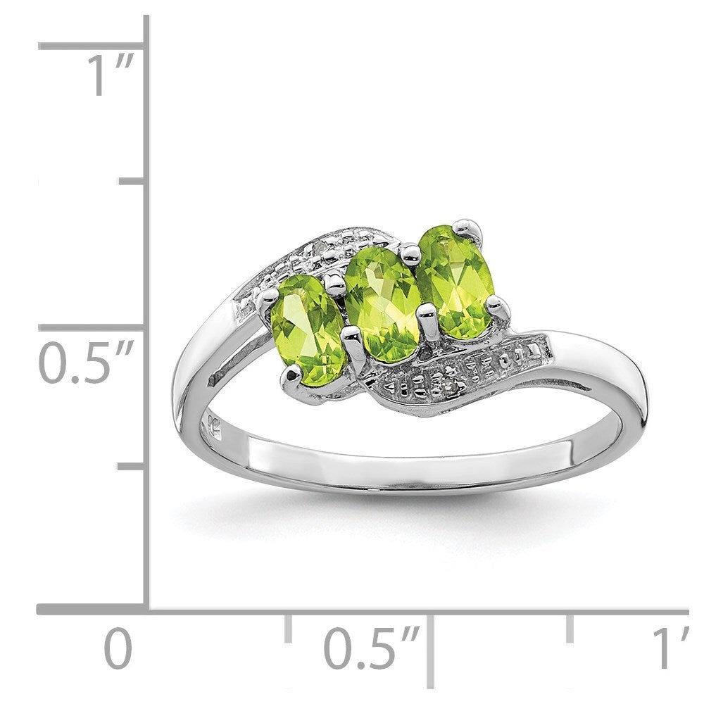 Sterling Silver Rhodium Peridot & Diamond Ring Size 7