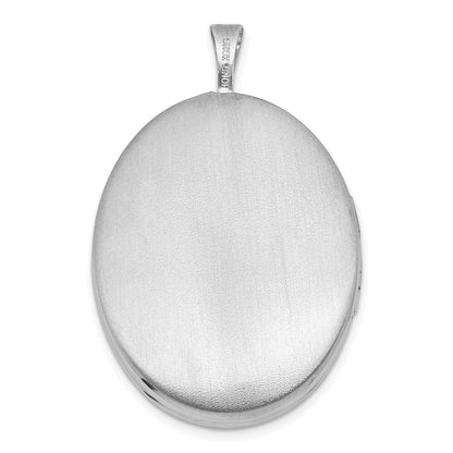 Sterling Silver RH-pl Brushed And Polished Floral Design 20mm Oval Locket