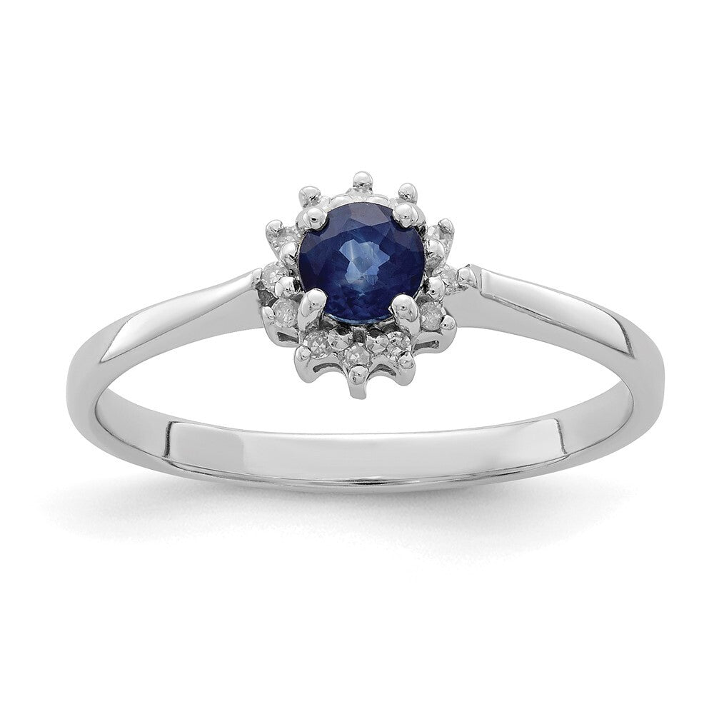 Sterling Silver Rhodium-plated Sapphire & Diamond Ring Size 7