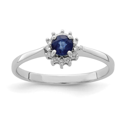 Sterling Silver Rhodium-plated Sapphire & Diamond Ring Size 7