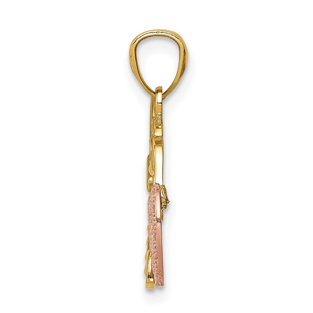 14k Two-tone Gold Polished Filigree Heart Lock and Diamond-cut Key Charm Pendant