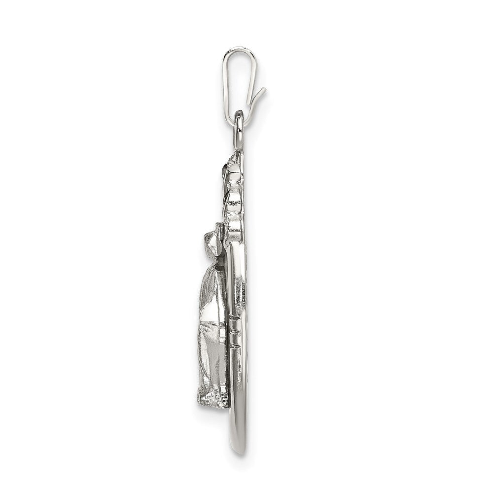 Sterling Silver White Epoxy & Crystal Miraculous Medal Pendant Pendant