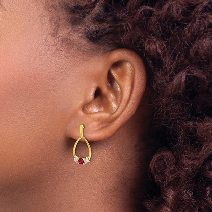 14k Yellow Gold Ruby and White Sapphire Dangle Earrings