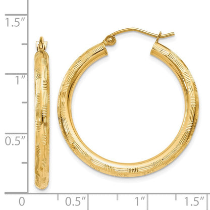 14k Yellow Gold Diamond-cut Hoop Earrings