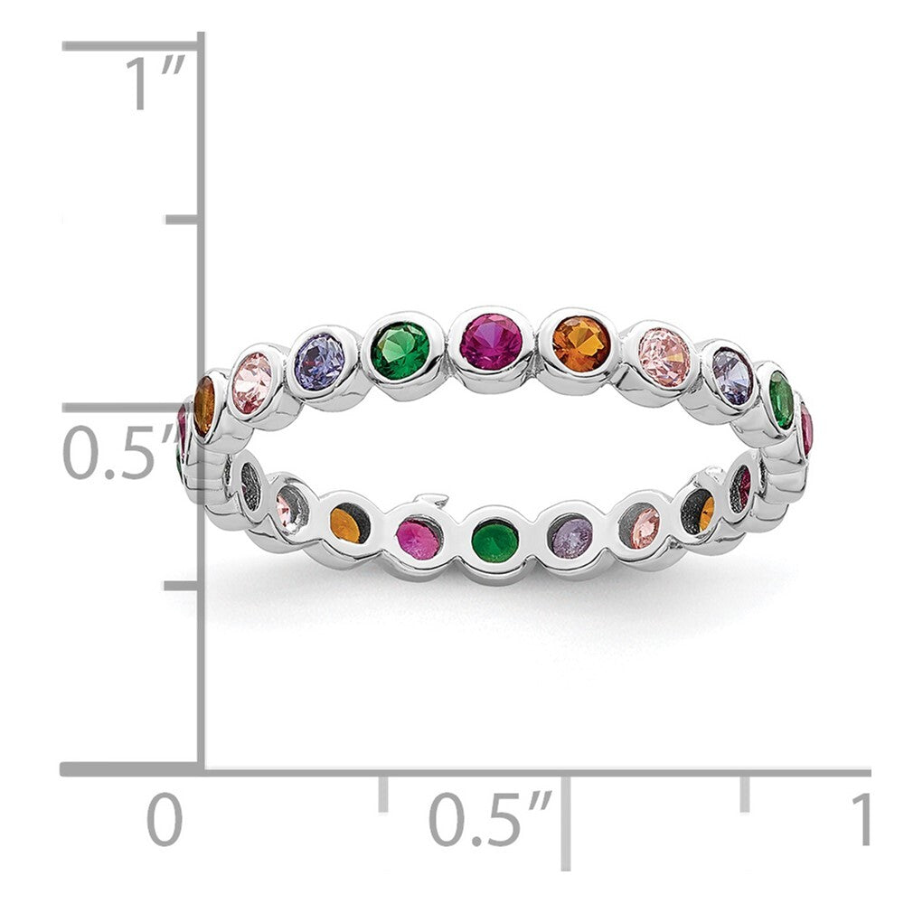 Sterling Silver Rhodium-plated Polished Multi-Color CZ Band Ring Size 8